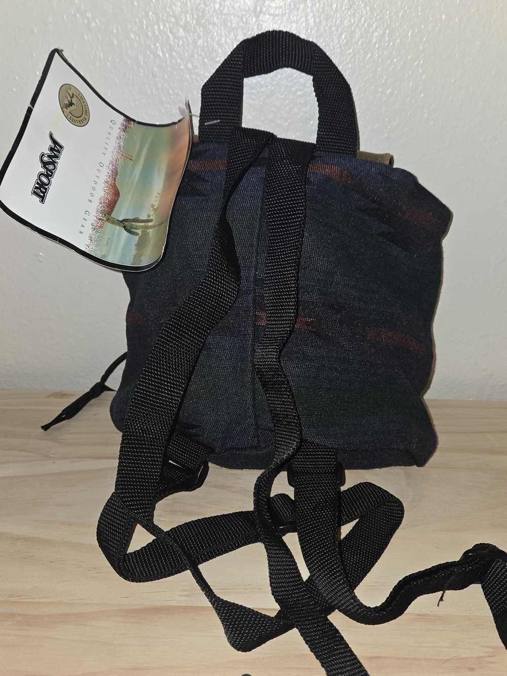 Jansport Mini Backpack with Brown Leather Flap 90s Vintage - Picture 2 of 8